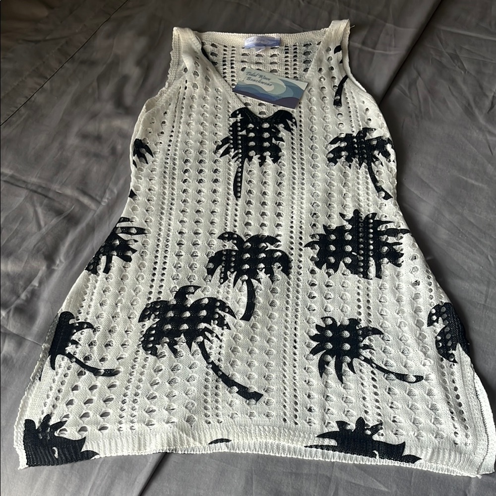 White and Black Palm Tree Knit swimsuit coverup